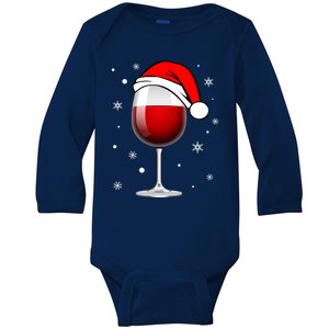 Funny Christmas Wine Glass Santa Hat Holiday For Wine Lovers Cute Gift Baby Long Sleeve Bodysuit