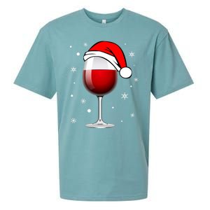 Funny Christmas Wine Glass Santa Hat Holiday For Wine Lovers Cute Gift Sueded Cloud Jersey T-Shirt