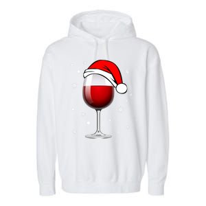 Funny Christmas Wine Glass Santa Hat Holiday For Wine Lovers Cute Gift Garment-Dyed Fleece Hoodie