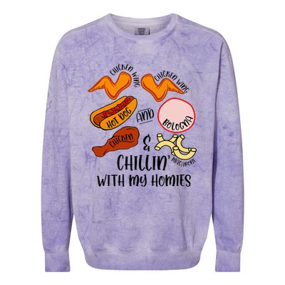 Funny Chicken Wing Song Lyric Hot Dog Bologna Macaroni Colorblast Crewneck Sweatshirt