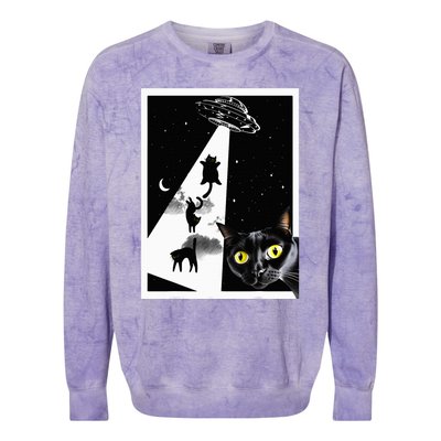 Funny Cats With Alien UFO Spaceship. Funny Cat Lovers Colorblast Crewneck Sweatshirt