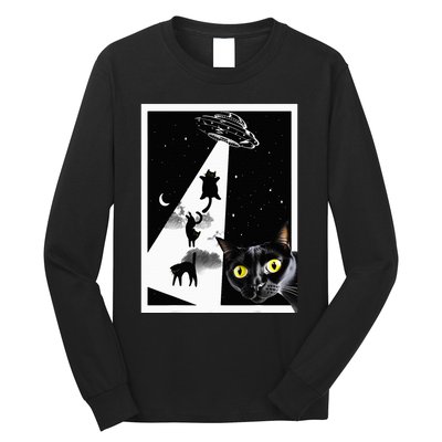 Funny Cats With Alien UFO Spaceship. Funny Cat Lovers Long Sleeve Shirt