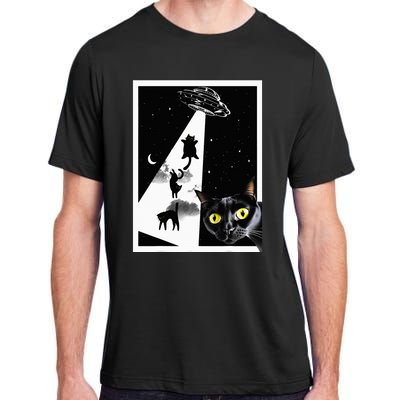 Funny Cats With Alien UFO Spaceship. Funny Cat Lovers Adult ChromaSoft Performance T-Shirt