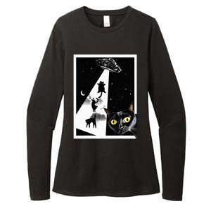 Funny Cats With Alien UFO Spaceship. Funny Cat Lovers Womens CVC Long Sleeve Shirt