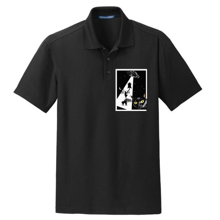 Funny Cats With Alien UFO Spaceship. Funny Cat Lovers Dry Zone Grid Polo