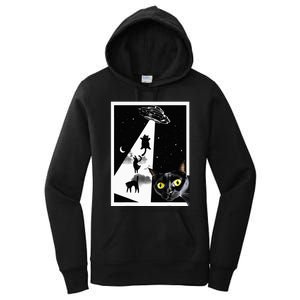 Funny Cats With Alien UFO Spaceship. Funny Cat Lovers Women's Pullover Hoodie