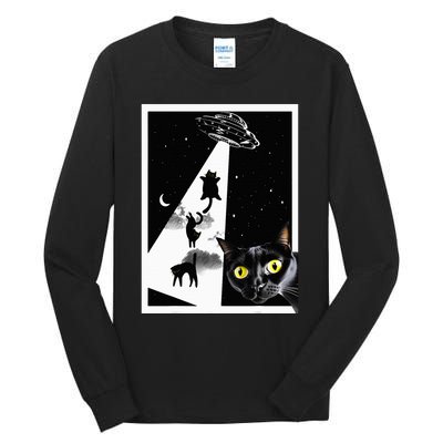 Funny Cats With Alien UFO Spaceship. Funny Cat Lovers Tall Long Sleeve T-Shirt