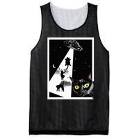 Funny Cats With Alien UFO Spaceship. Funny Cat Lovers Mesh Reversible Basketball Jersey Tank