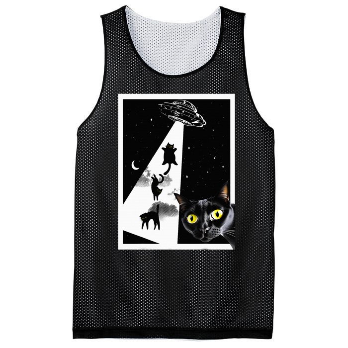 Funny Cats With Alien UFO Spaceship. Funny Cat Lovers Mesh Reversible Basketball Jersey Tank