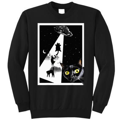 Funny Cats With Alien UFO Spaceship. Funny Cat Lovers Tall Sweatshirt