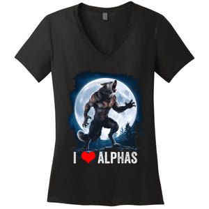 Funny Cringe Werewolf Wolf Meme I Heart Alphas I Love Alphas Women's V-Neck T-Shirt