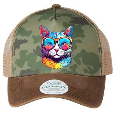 Funny Cat Wearing Sunglasses Cat Lover Cat Graphic Men Women Legacy Tie Dye Trucker Hat