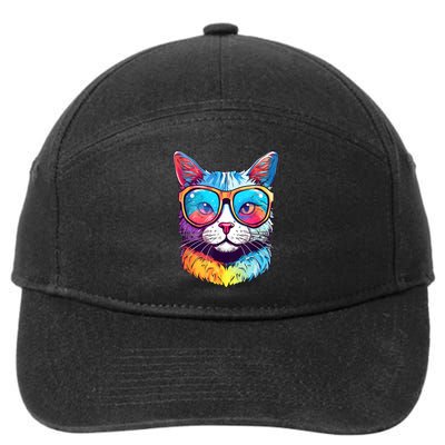 Funny Cat Wearing Sunglasses Cat Lover Cat Graphic Men Women 7-Panel Snapback Hat