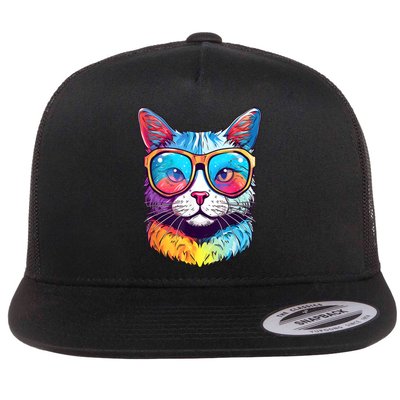 Funny Cat Wearing Sunglasses Cat Lover Cat Graphic Men Women Flat Bill Trucker Hat