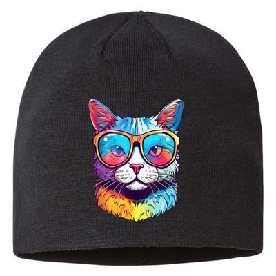 Funny Cat Wearing Sunglasses Cat Lover Cat Graphic Men Women Sustainable Beanie