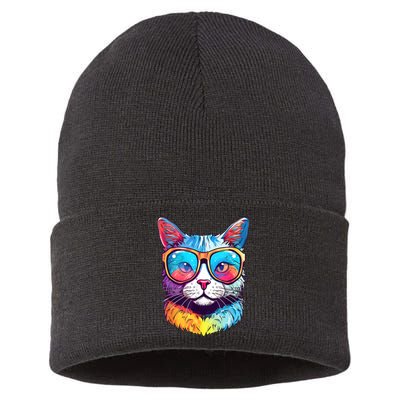 Funny Cat Wearing Sunglasses Cat Lover Cat Graphic Men Women Sustainable Knit Beanie