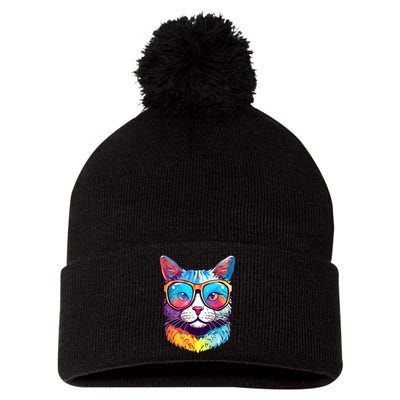 Funny Cat Wearing Sunglasses Cat Lover Cat Graphic Men Women Pom Pom 12in Knit Beanie