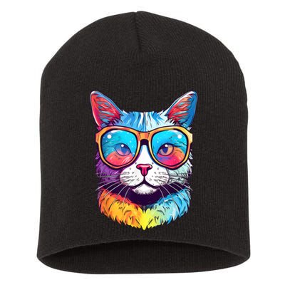 Funny Cat Wearing Sunglasses Cat Lover Cat Graphic Men Women Short Acrylic Beanie