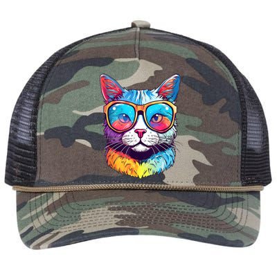 Funny Cat Wearing Sunglasses Cat Lover Cat Graphic Men Women Retro Rope Trucker Hat Cap