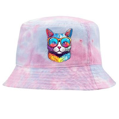 Funny Cat Wearing Sunglasses Cat Lover Cat Graphic Men Women Tie-Dyed Bucket Hat