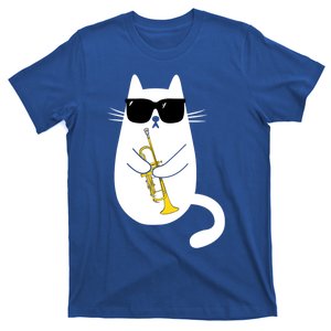 Funny Cat Wearing Sunglasses Playing Trumpet Brass Musician Cool Gift T-Shirt