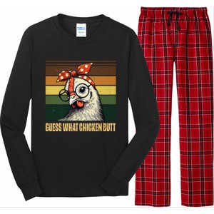 Funny Chicken With Bandana Glasses Guess What Chicken Butt Long Sleeve Pajama Set