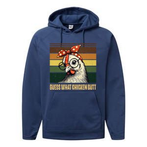 Funny Chicken With Bandana Glasses Guess What Chicken Butt Performance Fleece Hoodie