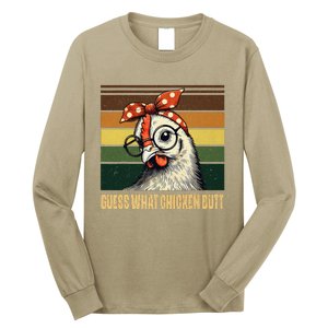 Funny Chicken With Bandana Glasses Guess What Chicken Butt Long Sleeve Shirt