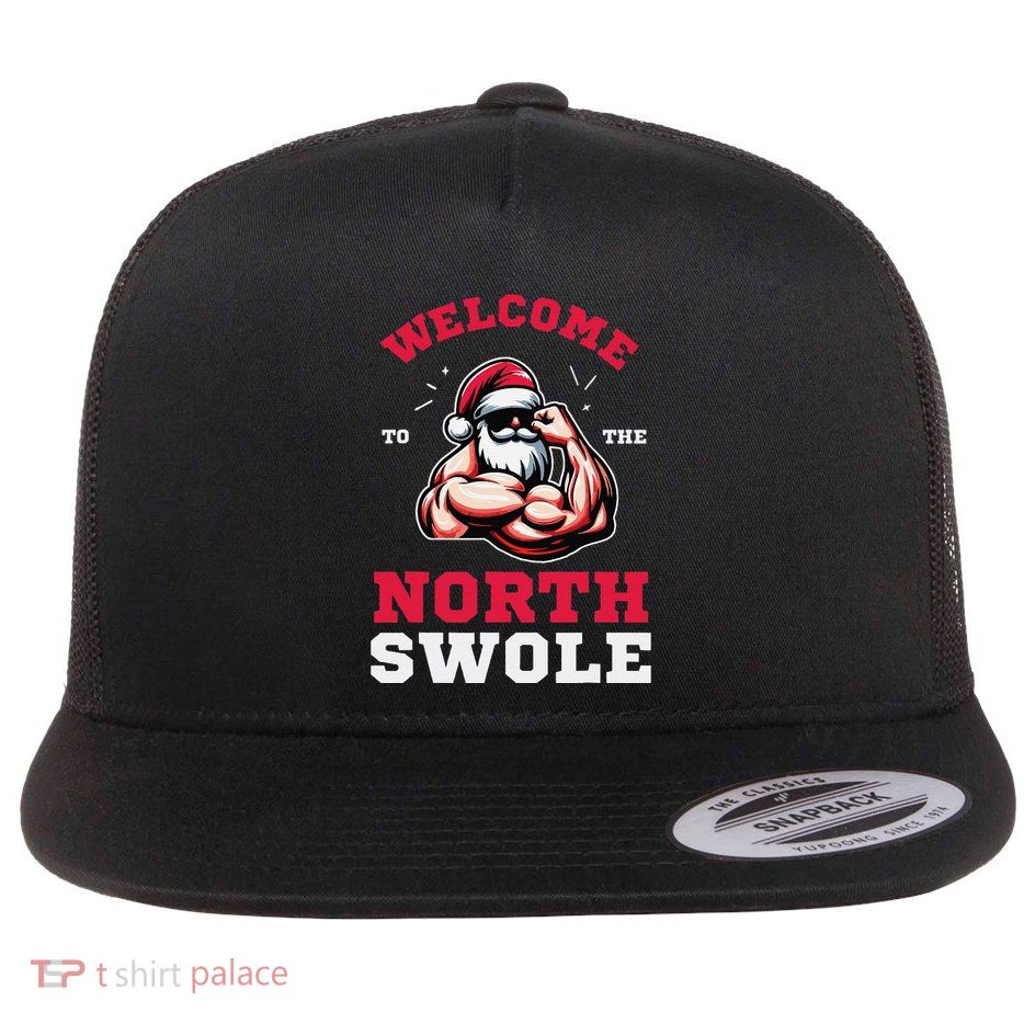 Funny Christmas Weightlifting Workout North Swole Flatbill Hat
