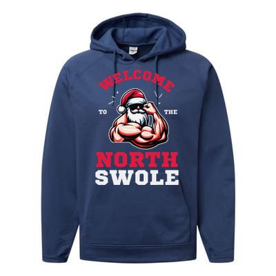 Funny Christmas Weightlifting Workout North Swole Performance Fleece Hoodie