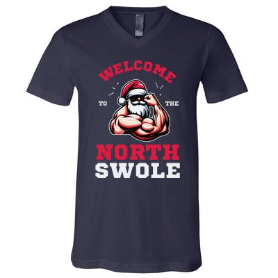 Funny Christmas Weightlifting Workout North Swole V-Neck T-Shirt