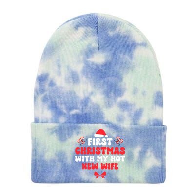 First Christmas With My Hot New Wife Funny Xmas Tie Dye 12in Knit Beanie