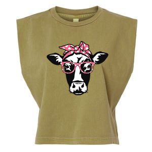 Funny Cow With Bandana Glasses Cute Cow Garment-Dyed Women's Muscle Tee