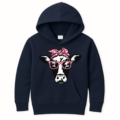 Funny Cow With Bandana Glasses Cute Cow Kids Hoodie