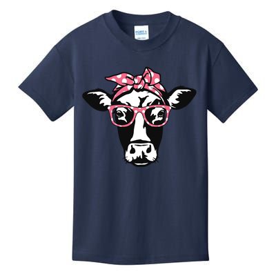 Funny Cow With Bandana Glasses Cute Cow Kids T-Shirt