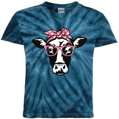 Funny Cow With Bandana Glasses Cute Cow Kids Tie-Dye T-Shirt