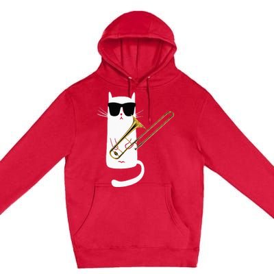 Funny Cat Wearing Sunglasses Playing Trombone Premium Pullover Hoodie