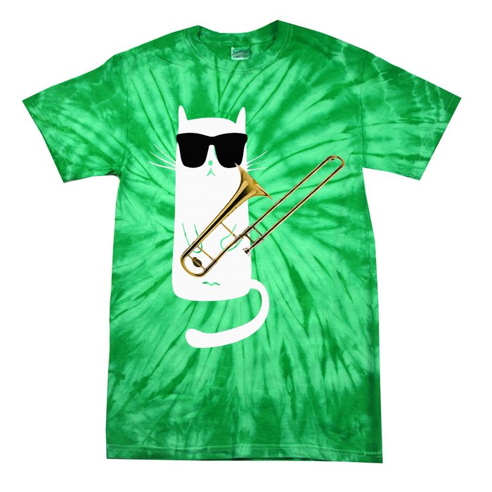 Funny Cat Wearing Sunglasses Playing Trombone Tie-Dye T-Shirt