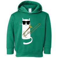 Funny Cat Wearing Sunglasses Playing Trombone Toddler Hoodie