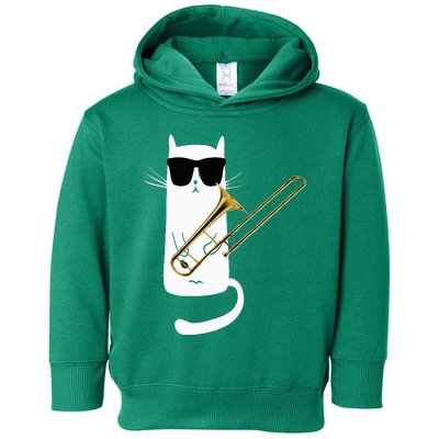 Funny Cat Wearing Sunglasses Playing Trombone Toddler Hoodie