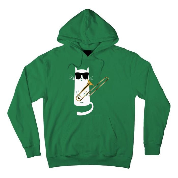 Funny Cat Wearing Sunglasses Playing Trombone Tall Hoodie