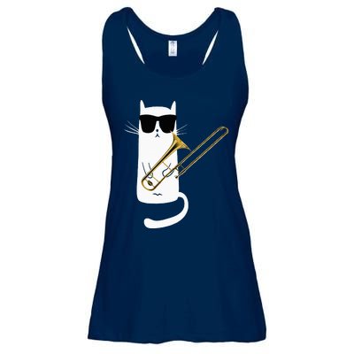 Funny Cat Wearing Sunglasses Playing Trombone Ladies Essential Flowy Tank