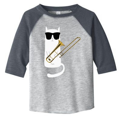 Funny Cat Wearing Sunglasses Playing Trombone Toddler Fine Jersey T-Shirt