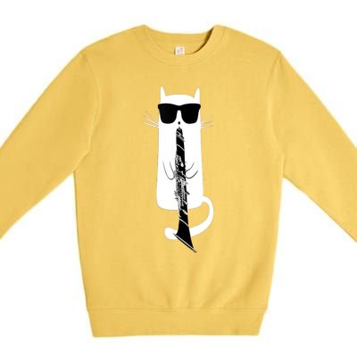 Funny Cat Wearing Sunglasses Playing Clarinet Premium Crewneck Sweatshirt