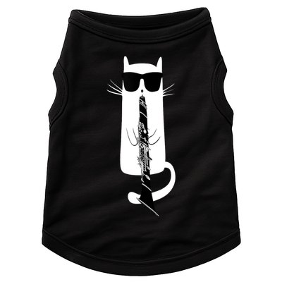 Funny Cat Wearing Sunglasses Playing Clarinet Doggie Tank
