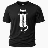 Funny Cat Wearing Sunglasses Playing Clarinet Cooling Performance Crew T-Shirt