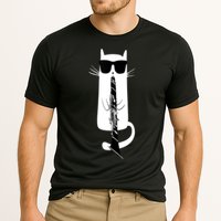 Funny Cat Wearing Sunglasses Playing Clarinet Cooling Performance Crew T-Shirt
