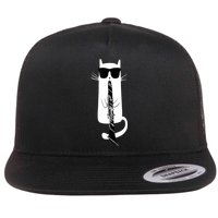 Funny Cat Wearing Sunglasses Playing Clarinet Flat Bill Trucker Hat