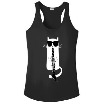 Funny Cat Wearing Sunglasses Playing Clarinet Ladies PosiCharge Competitor Racerback Tank