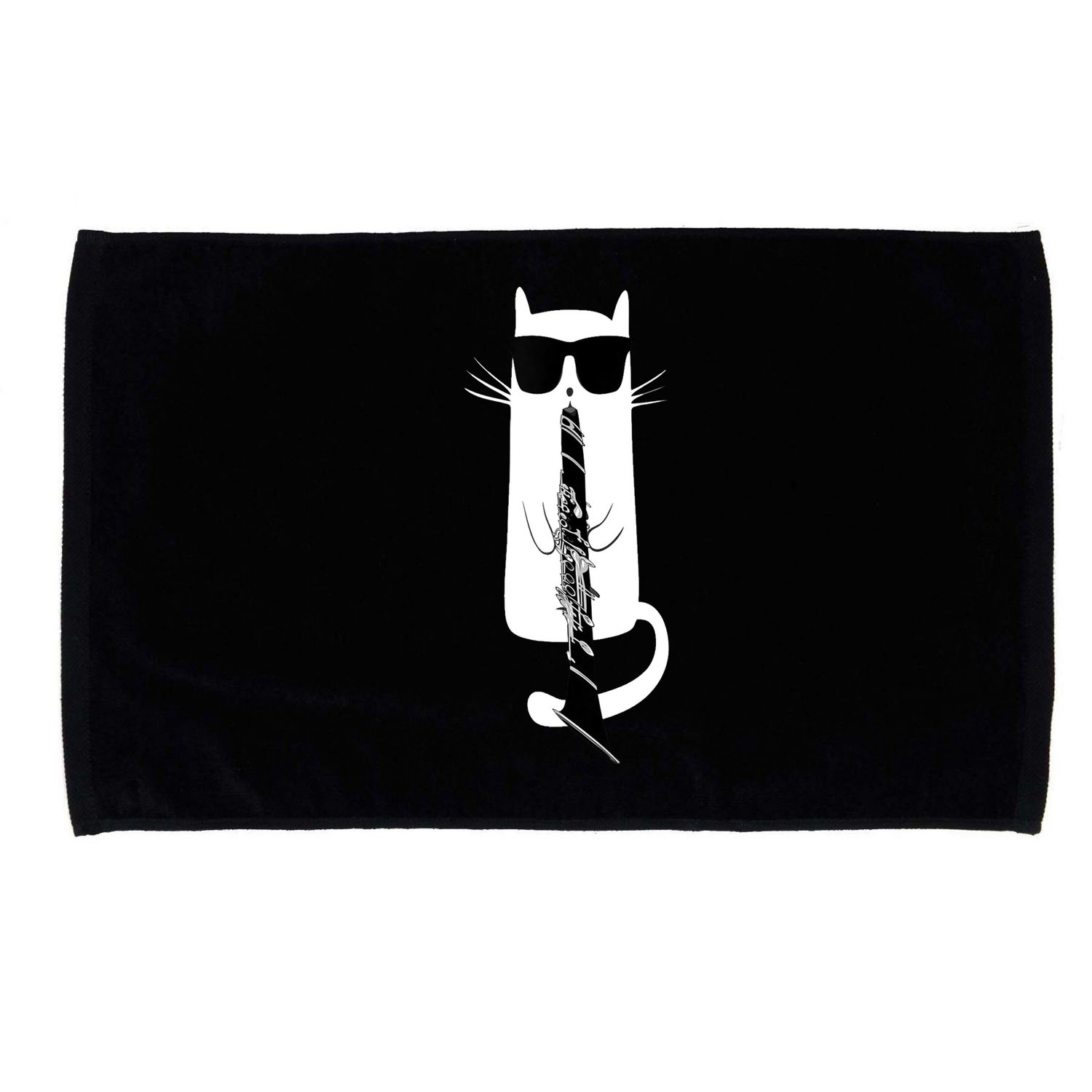 Funny Cat Wearing Sunglasses Playing Clarinet Microfiber Hand Towel